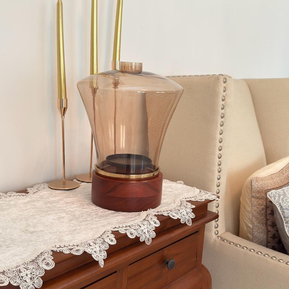 Wooden Candle Stand with Glass Dome