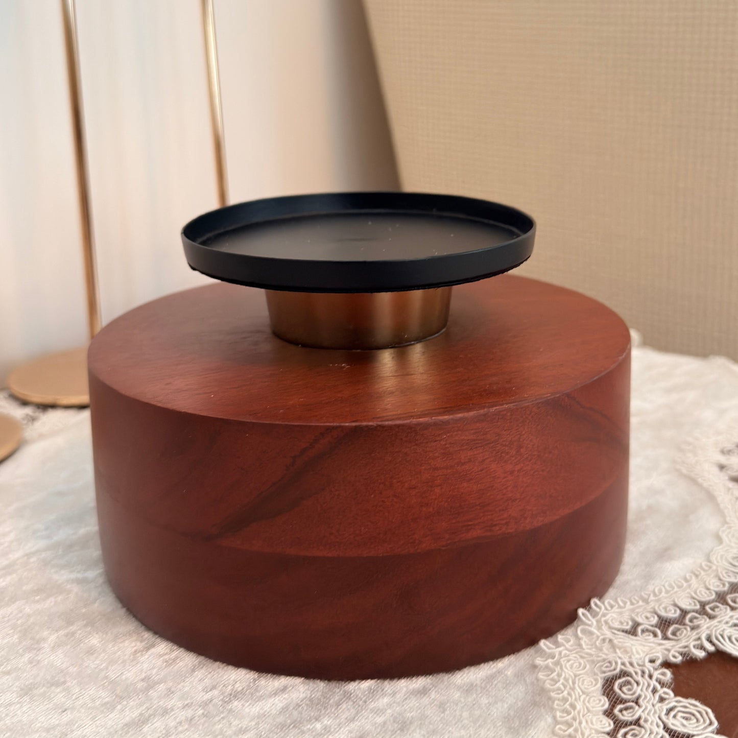 Wooden Candle Stand with Glass Dome