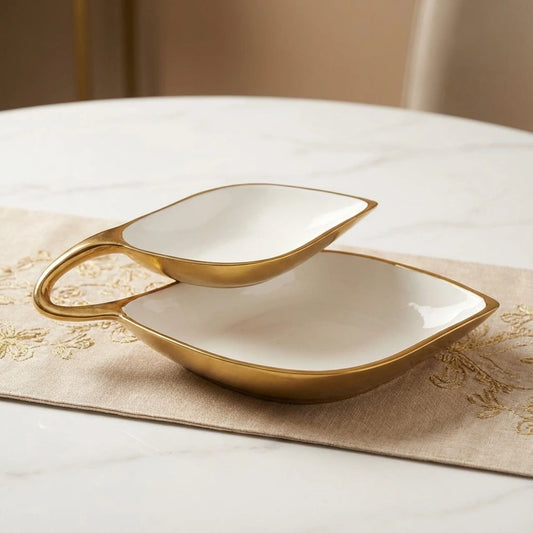 Dish 2 tier White and gold