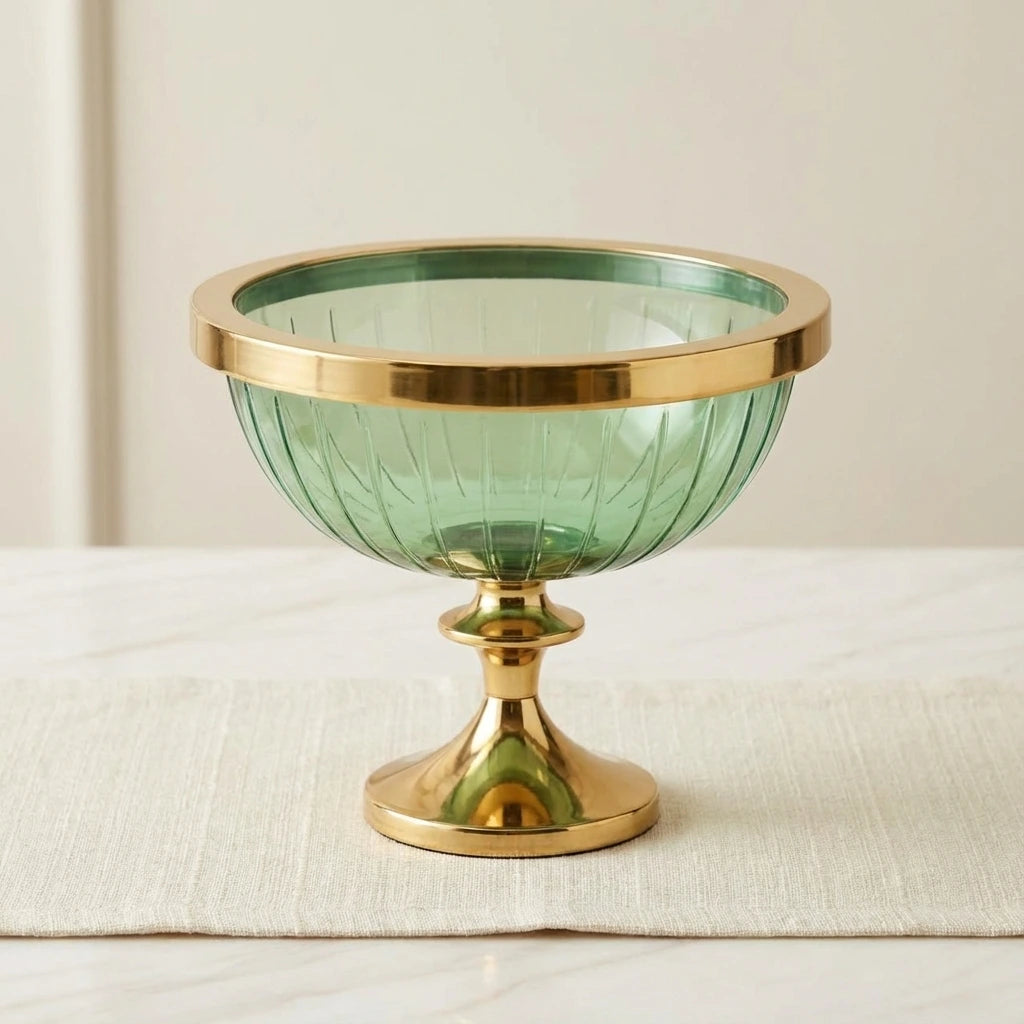 Green glass bowl with base